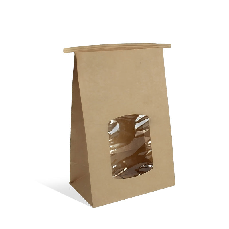 Sachet fenêtre avec barrette de fermeture en kraft brun 80g -16+10x24cm par 400