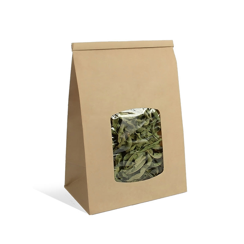 Sachet fenêtre avec barrette de fermeture en kraft brun 80g -16+10x24cm par 400