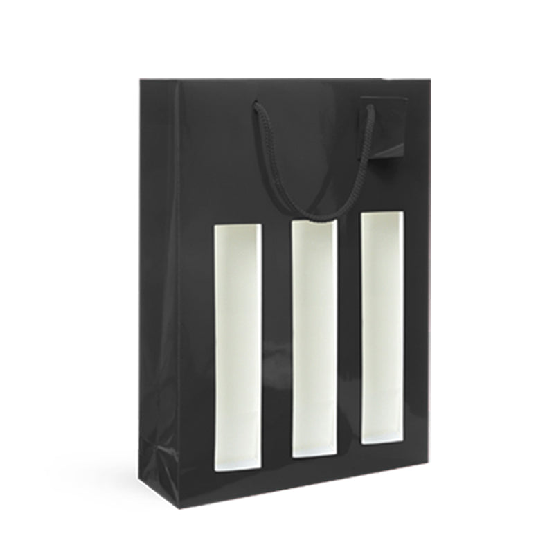 3-bottle window bag | black coated | cord handles | 18+9x38cm | 100 per pack