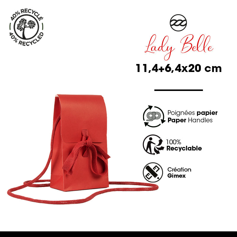 Sac Lady Belle rouge | kraft | poignées papier | 11,4+6,4x20cm | par 200