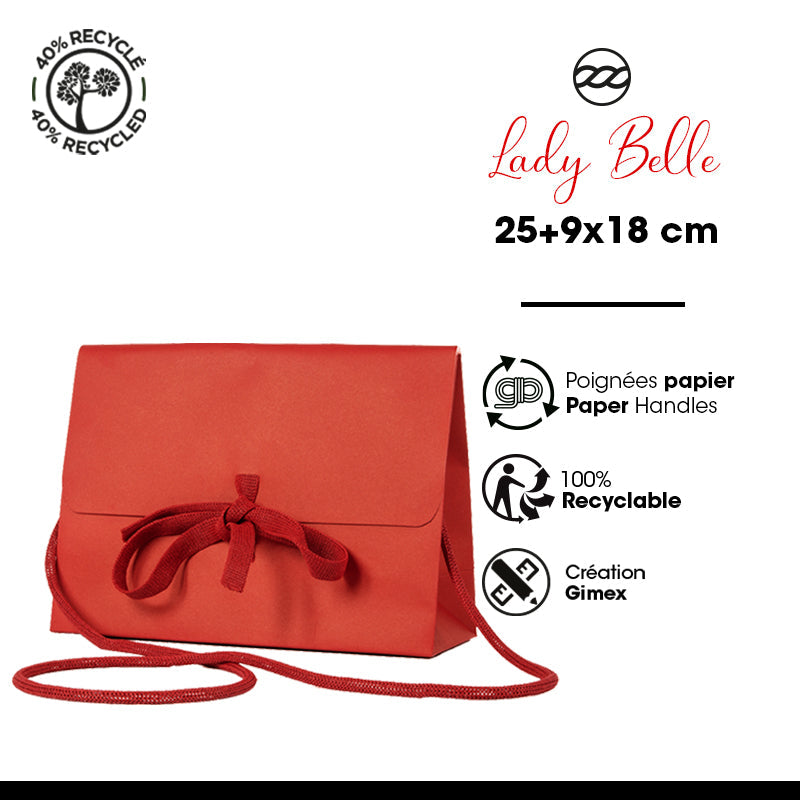 Sac Lady Belle rouge | kraft | poignées papier | 25+9x18cm | par 200